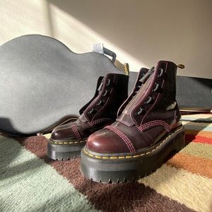 Dr. Martens Sinclair Women's Arcadia Leather Platform Boots in the Cherry Red